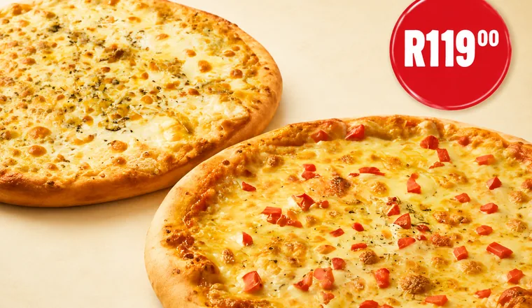 Two cheesy garlic chita pizzas — Parks Pizza & Take-Aways R119 special in Kensington, Cape Town
